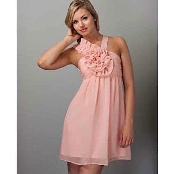 *LULU’S Mini Dress Pink Ruffle Shoulder V-Neck Pleated Summer Wedding Babydoll S - Picture 1 of 4